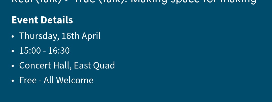 Graphic with event information, blue background with white text