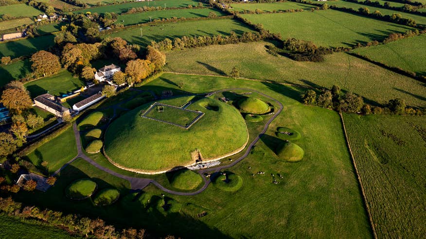 Aerial view of the tomb site at Knowth in Co Meath