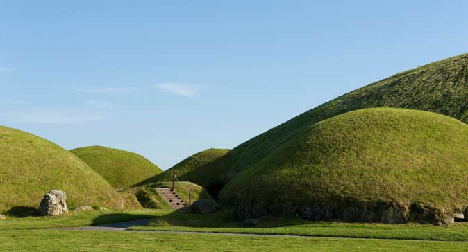 Ancient green mounds at Knowth in Meath