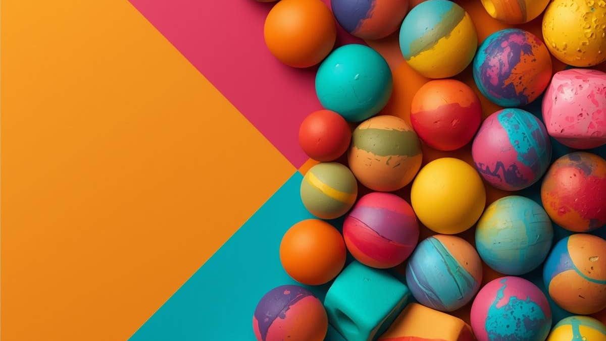 colourful beads of yellow, blue and pink