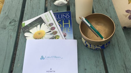 Writing material on bench