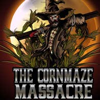 Cartoon image of a dark, scary looking scarecrow against a full moon and black sky.