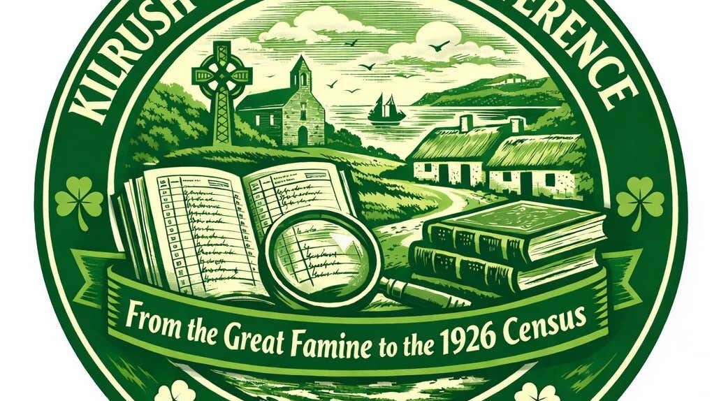 Kilrush Genealogy Conference logo in green with village view