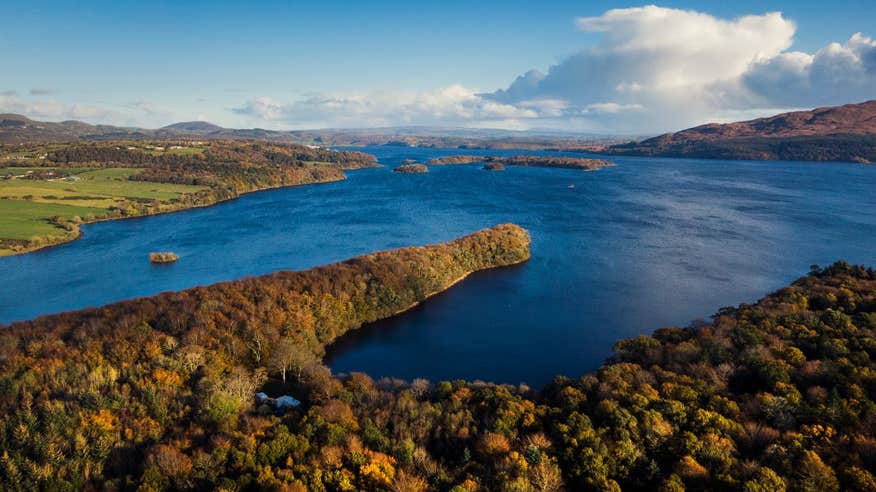 Aerial view of the forest at lake at Hazelwood in Sligo.