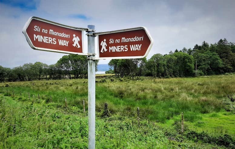 Signposts for the Miner's Way trail in County Leitrim