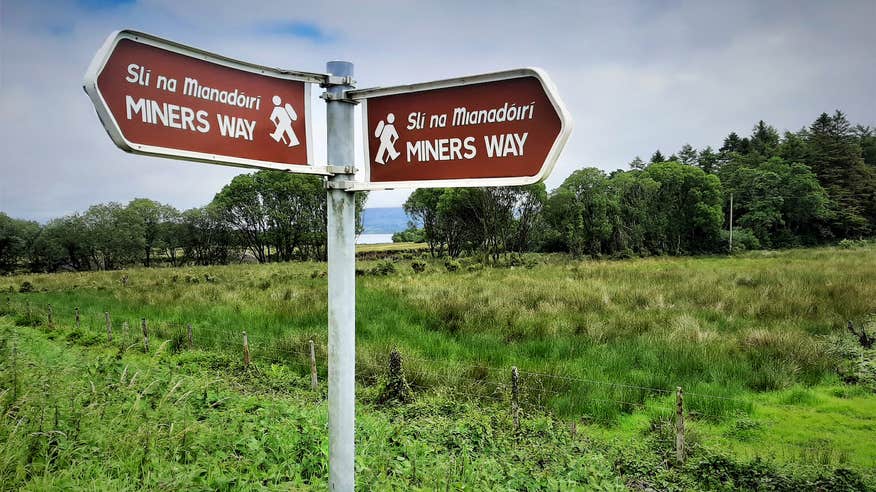 Signposts for the Miner's Way trail in County Leitrim