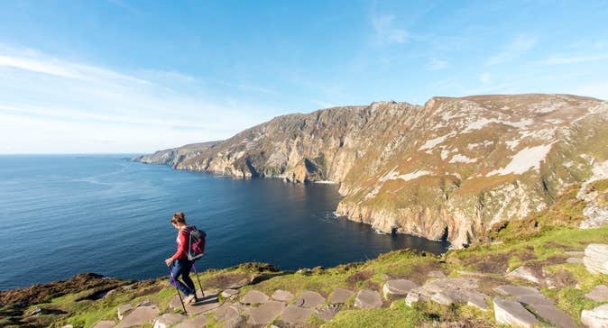 A woman hiking Sliabh Liag (Slieve League) in County Donegal