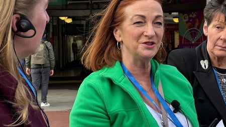 Laura explaining about the changes to Grafton Street and about the new proposed Stephens' Green Shopping Centre.