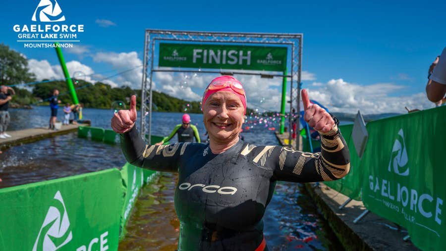 In water finish line on the banks of Lough Derg.