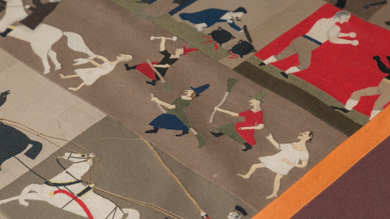 Detail of the Stokes Tapestry, on display in the Soldiers & Chiefs exhibition, NMIDT:1960.42