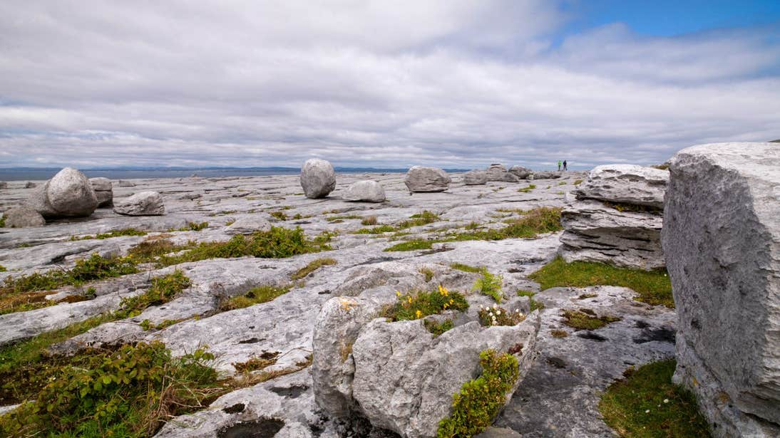 People walking through the karst landscape on Black Head Looped Walk, The Burren, Clare