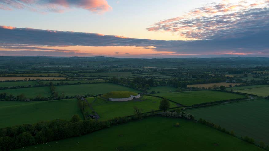 Aerial view of Newgrange and the Boyne Valley in Co Meath