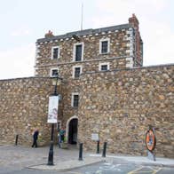 Tall stone walls at the entrance to Wicklow Historic Gaol