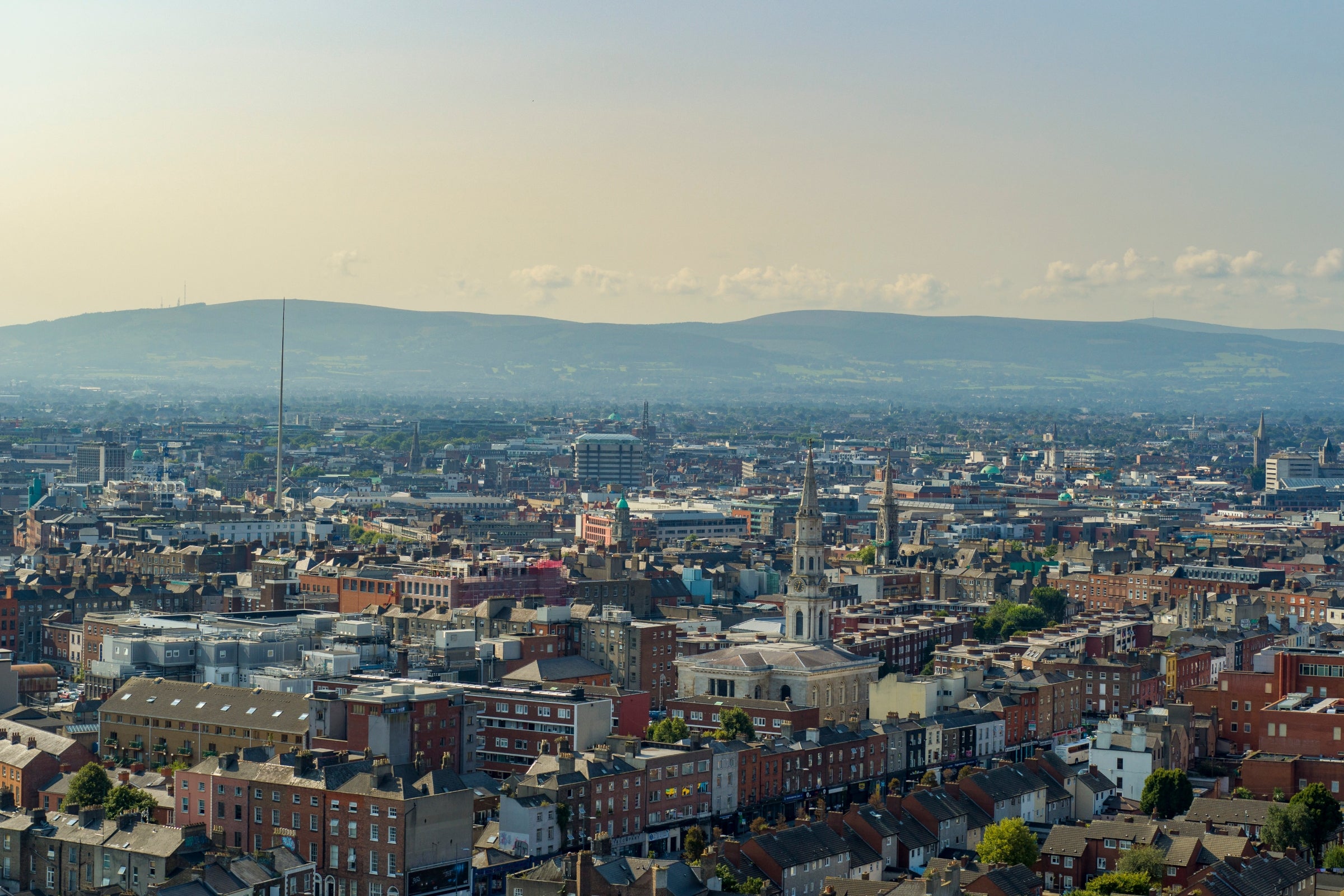 Aerial view Dublin City and mountains