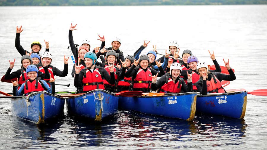 A group of children out on the water kayaking with Birr Outdoor Education and Training Centre