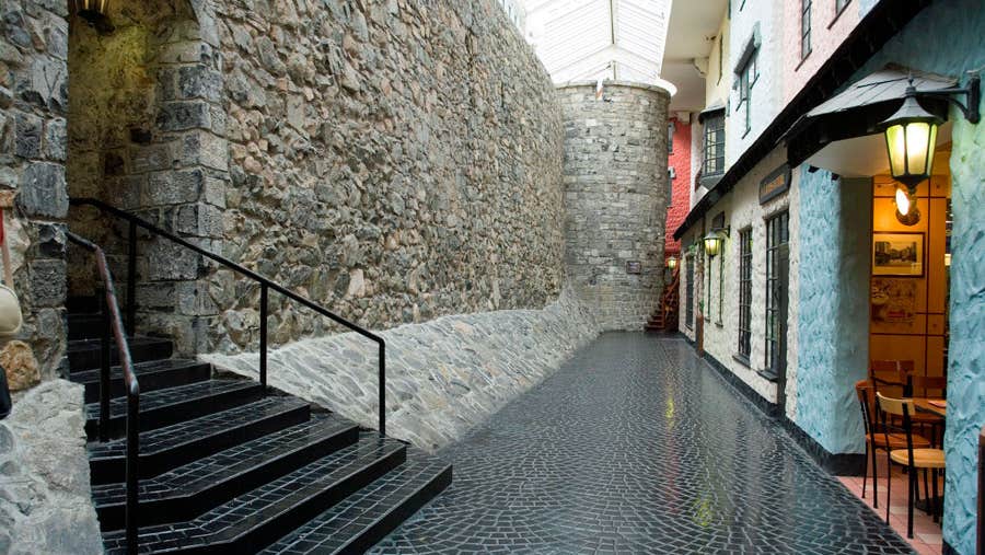 Section of old city wall and tower in Galway City