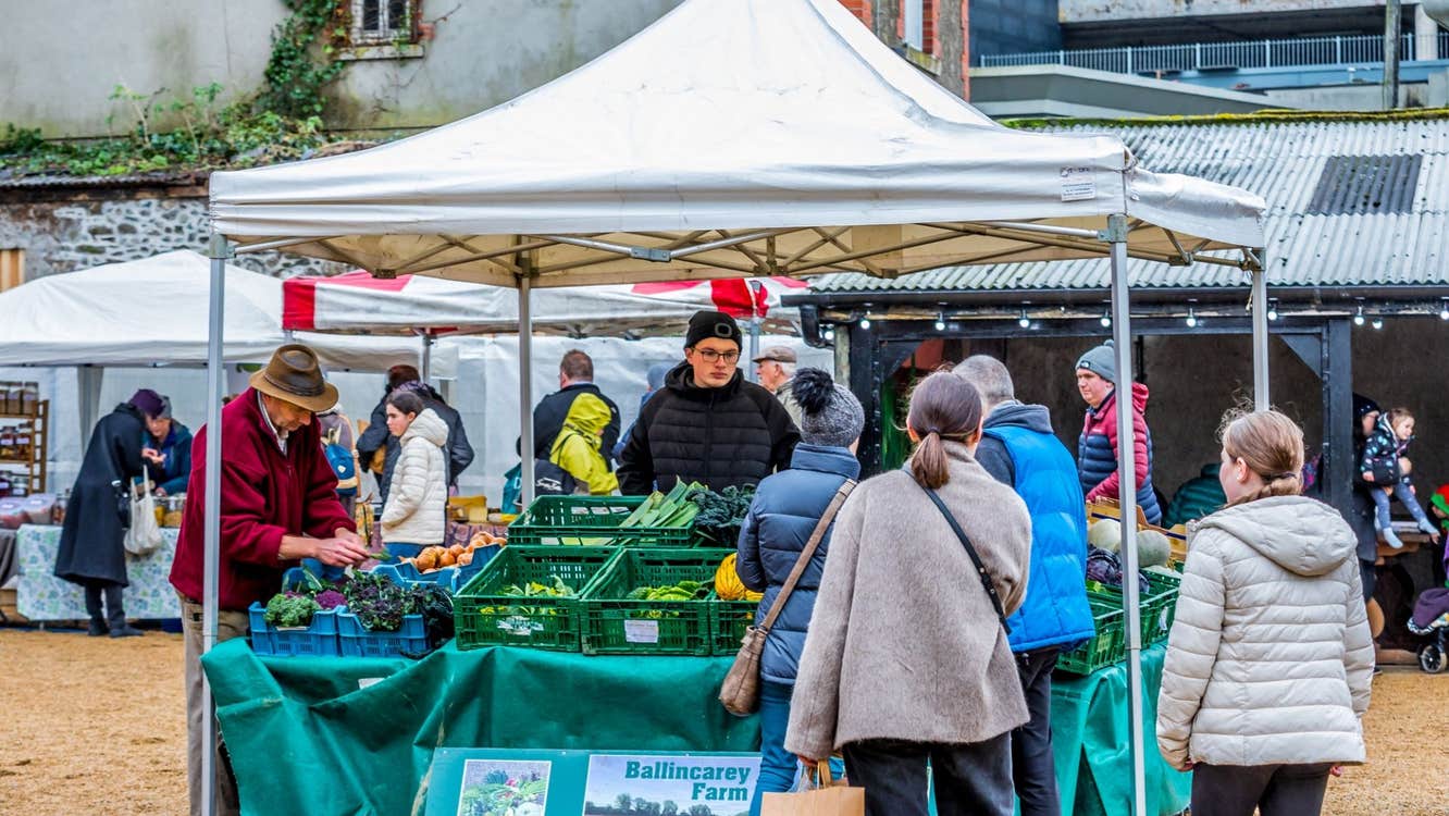 A stall selling vegetables at Naas Farmers Market