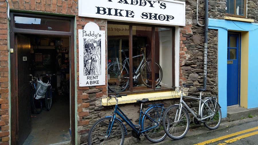 A view of the exterior of Paddy's Rent A Bike shop in Dingle