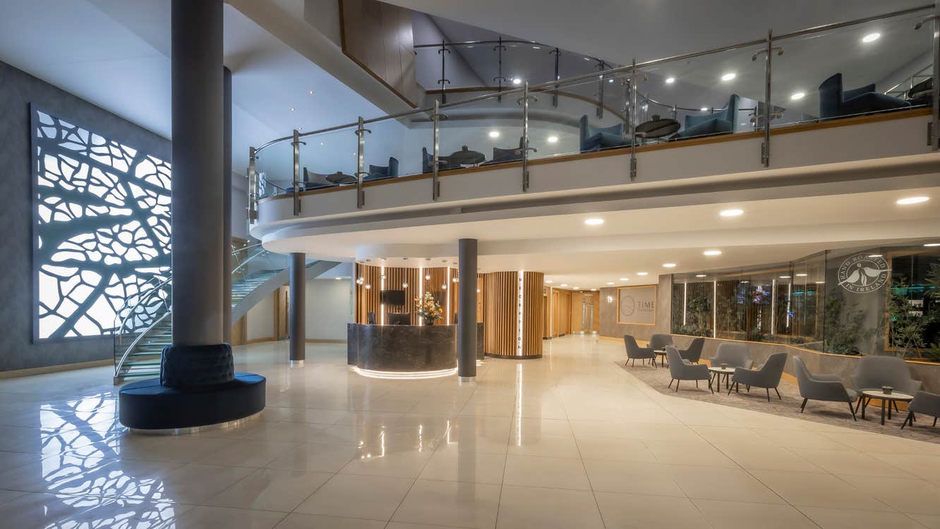 Reception area with tiled floor.