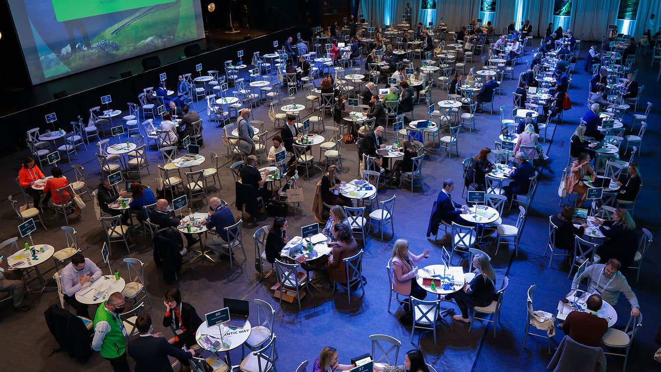 Killarney Convention Centre (INEC) interior with small tables set up