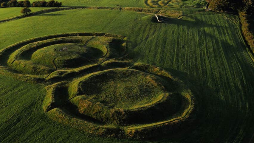 An aerial view of the ancient HIll of Tara in County Meath