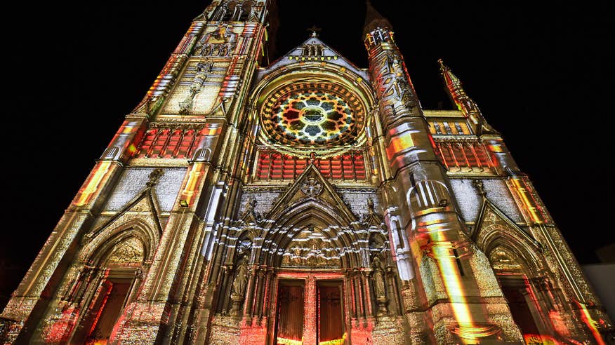 A light installation on St Peter's Church in Drogheda, Co Louth