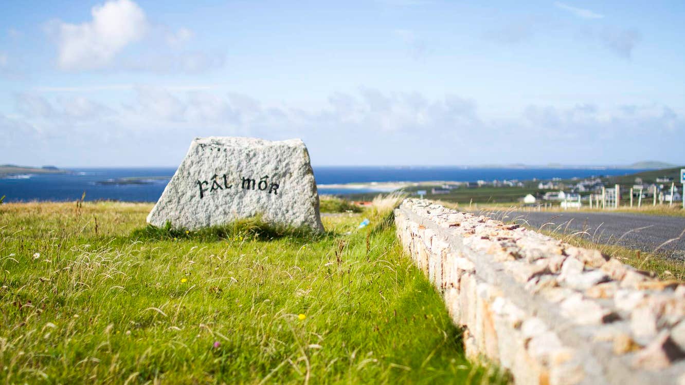 Fál Mór written on a stone in Belmullet, County Mayo.