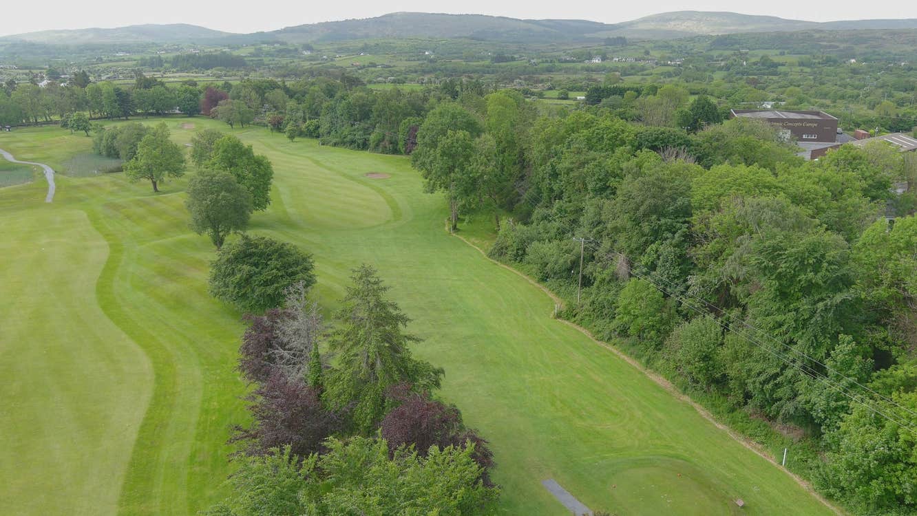 An aerial view over the fairways of a golf course