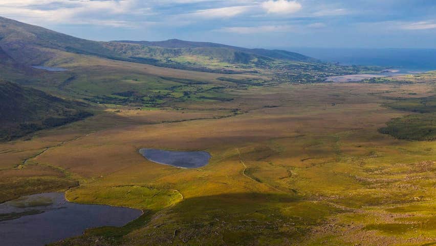 Views across Dingle Bay and the Iveragh Peninsula from the Conor Pass