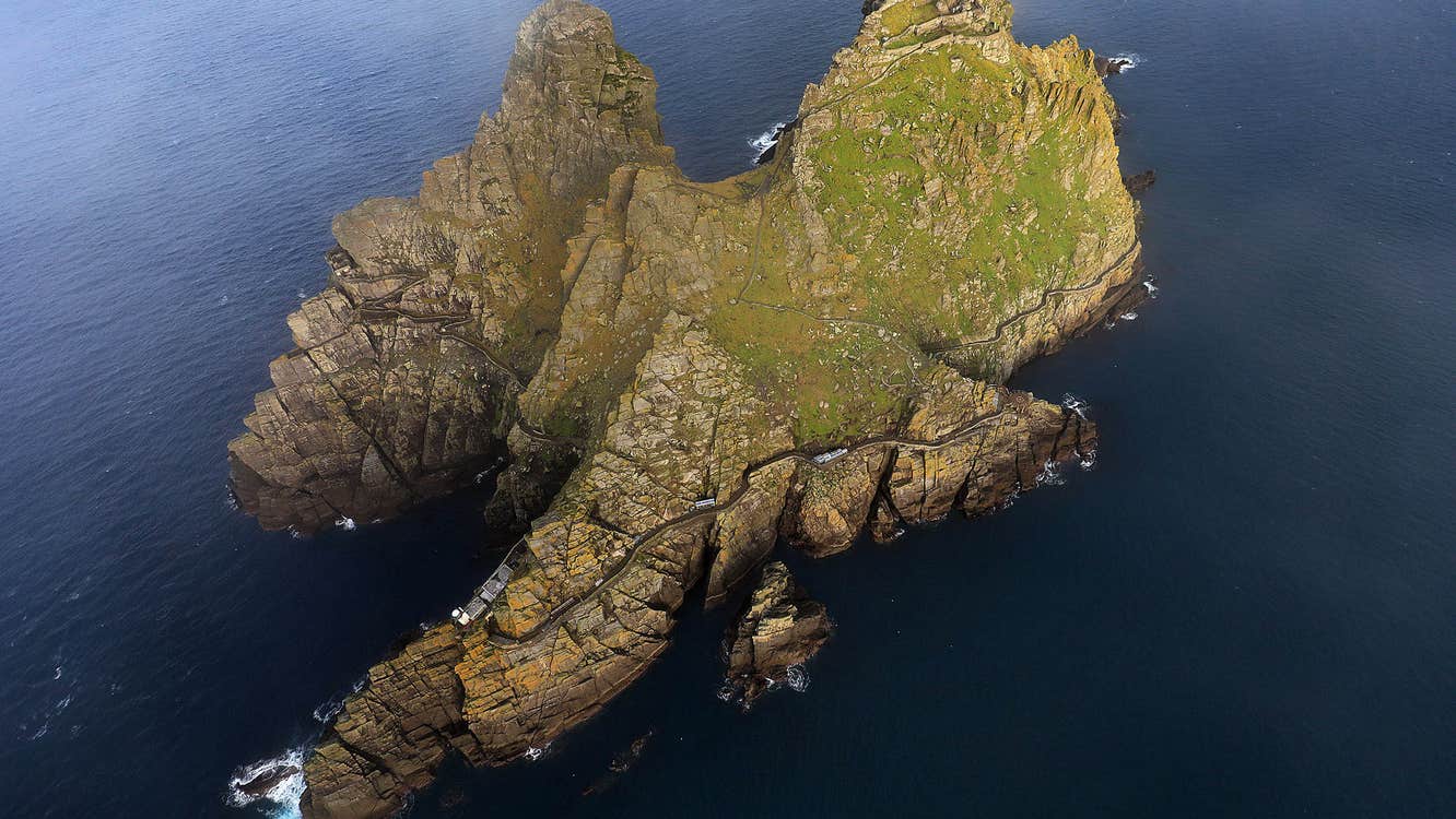 Aerial view of Skellig Michael from above the Iveragh Peninsula