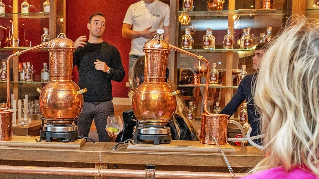 Tribe Gin School view of small copper stills during a class