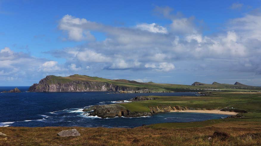 Views of the sea cliffs and a beach in Slea Head, Dingle, Kerry