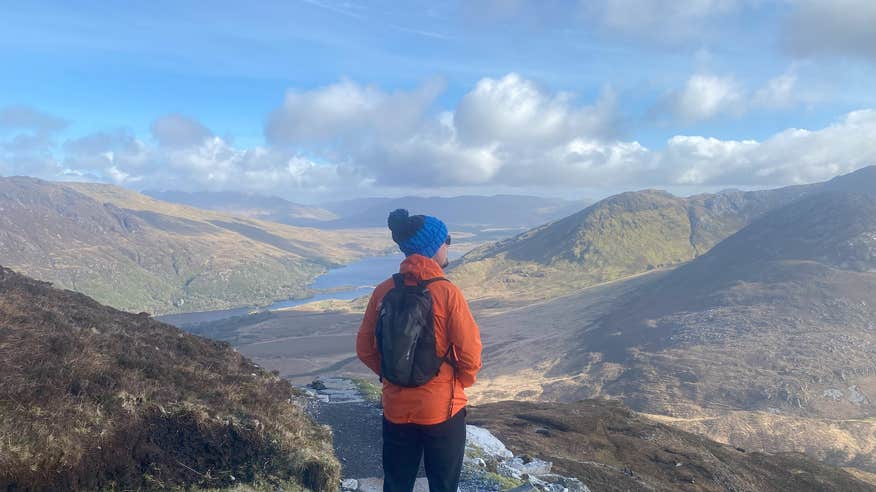 A hiker on the Diamond Trail in Connemara National Park, Co Galway
