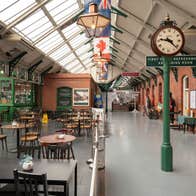 The interior of a café located in an old railway station