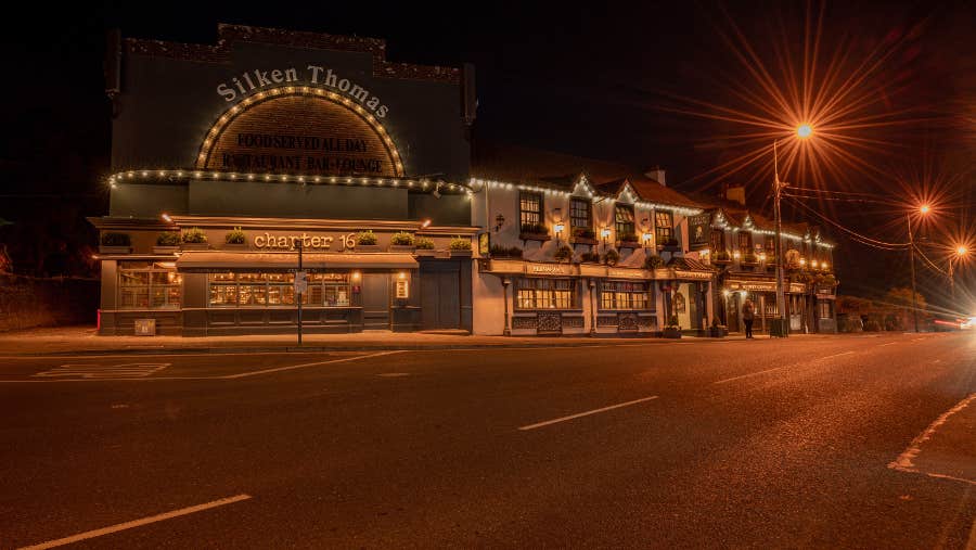 Nightime exterior view.