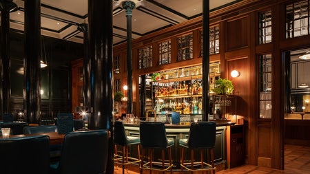 An interior view of the elegant bar area at Hawksmoor Dublin