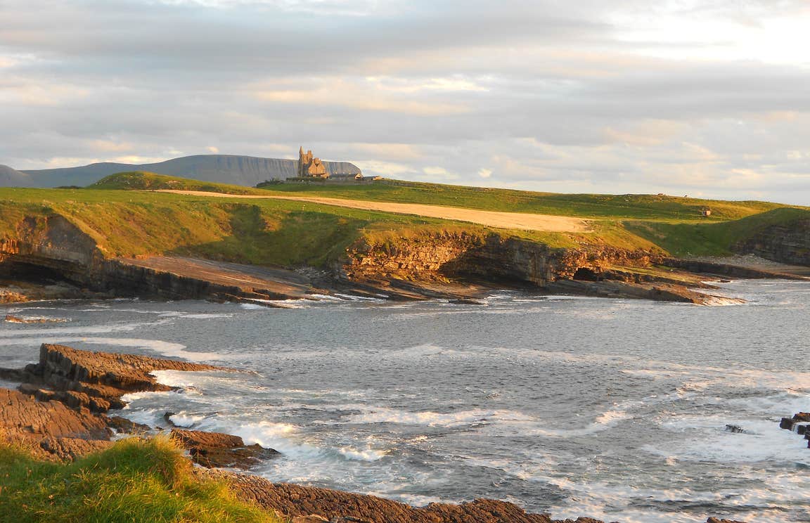 Looking out across the sea towards Classiebawn Castle, Mullaghmore, County Sligo 