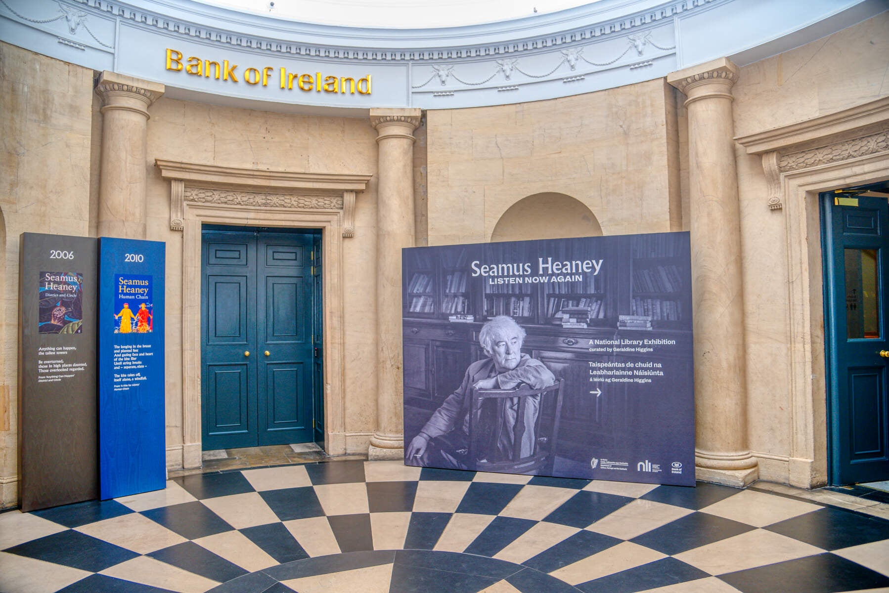 The entrance of the Seamus Heaney: Listen Now Again exhibition at the Bank of Ireland Cultural and Heritage Centre in Dublin.