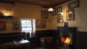 Image of interior of The Hunted Hog showing the fire lighting