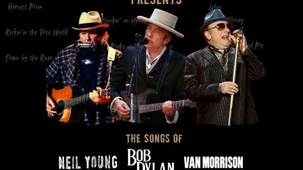 3 different older men in hats, 2 playing guitars.