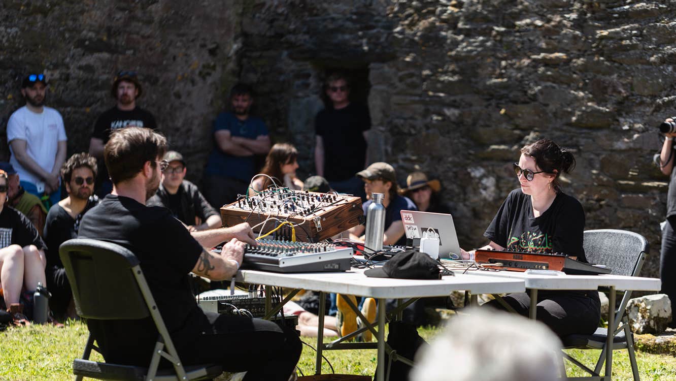 Amanda Feery performing live at Open Ear in Sherkin Abbey, by Malcolm McGettigan