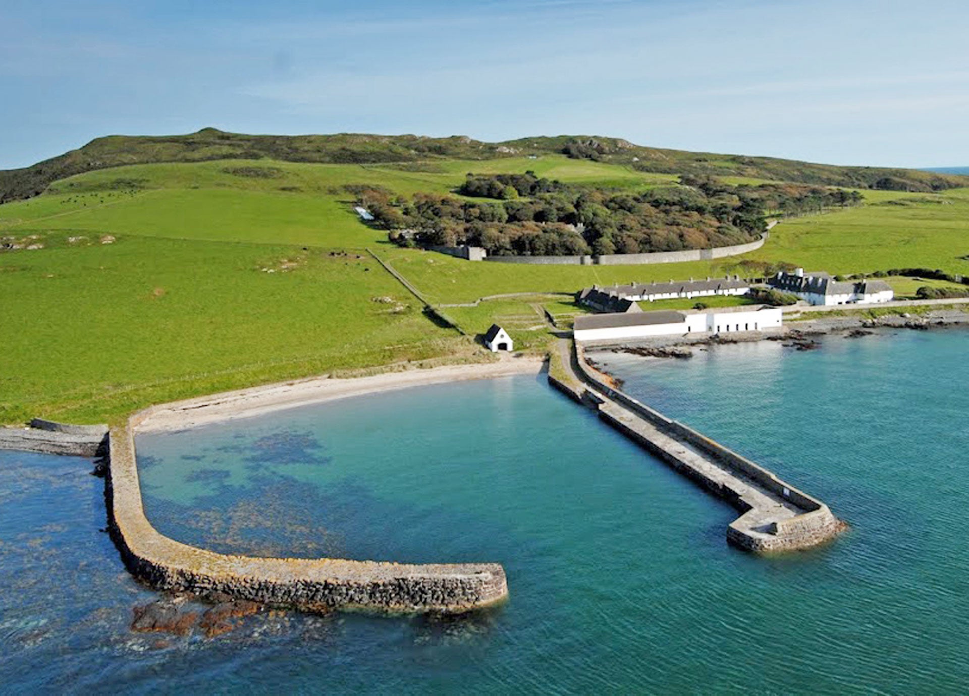Lambay Island aerial view of the pier