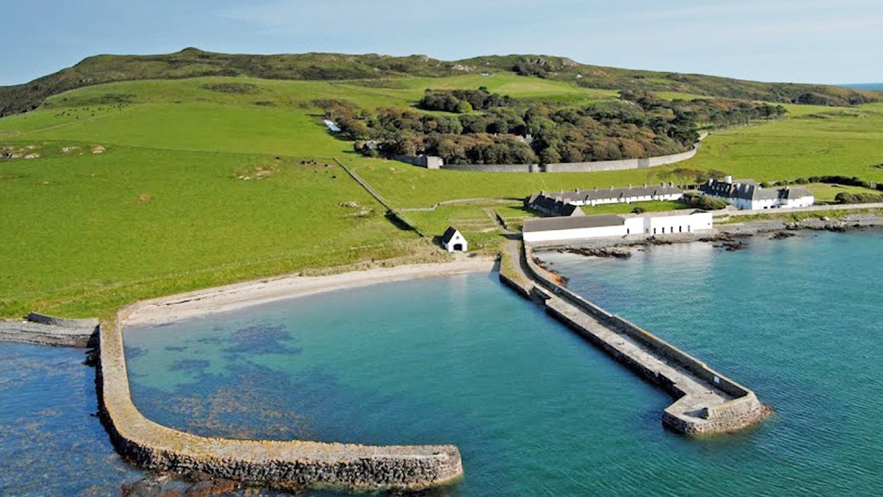 Lambay Island aerial view of the pier