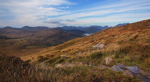 Golden hills beside a trail on Torc Mountain, Kerry