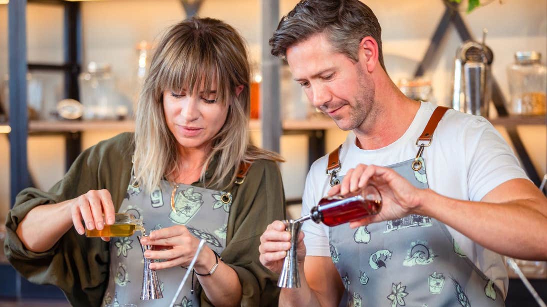 Two people making cocktails at Roe & Co, Dublin