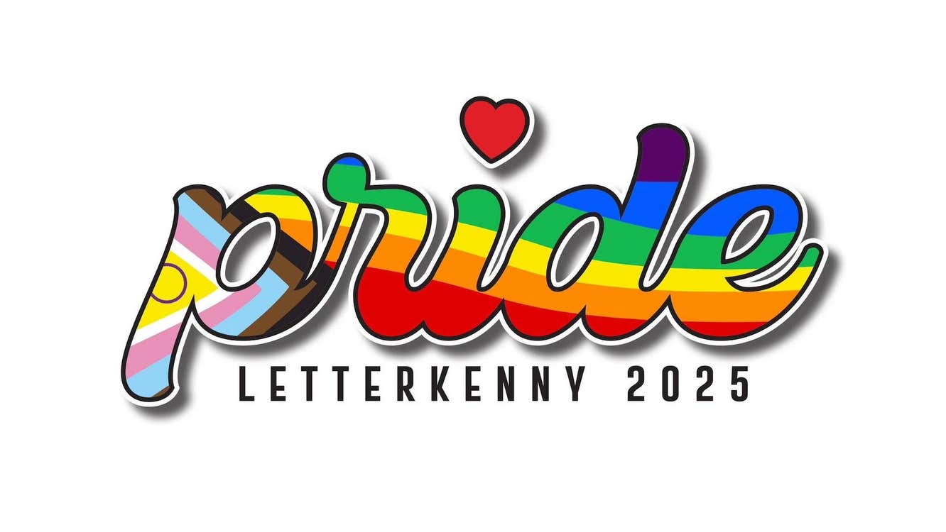 word pride in large text filled with rainbow colours