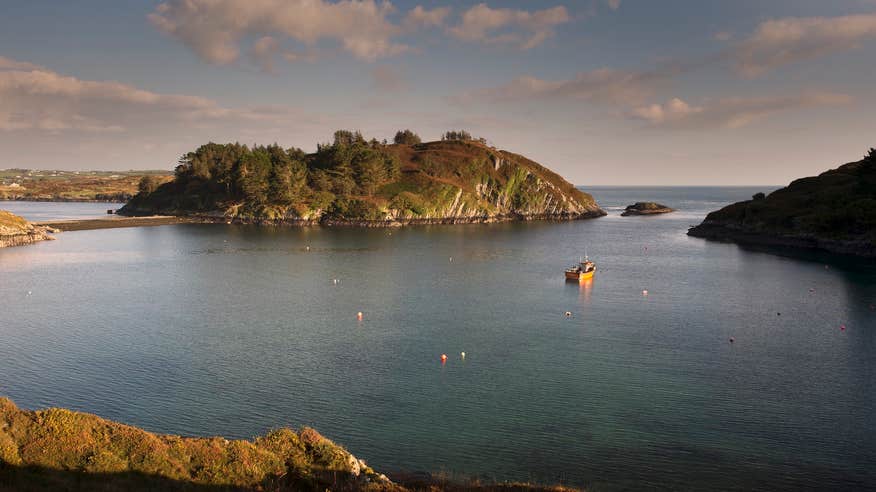 A boat cruising in Lough Hyne in County Cork