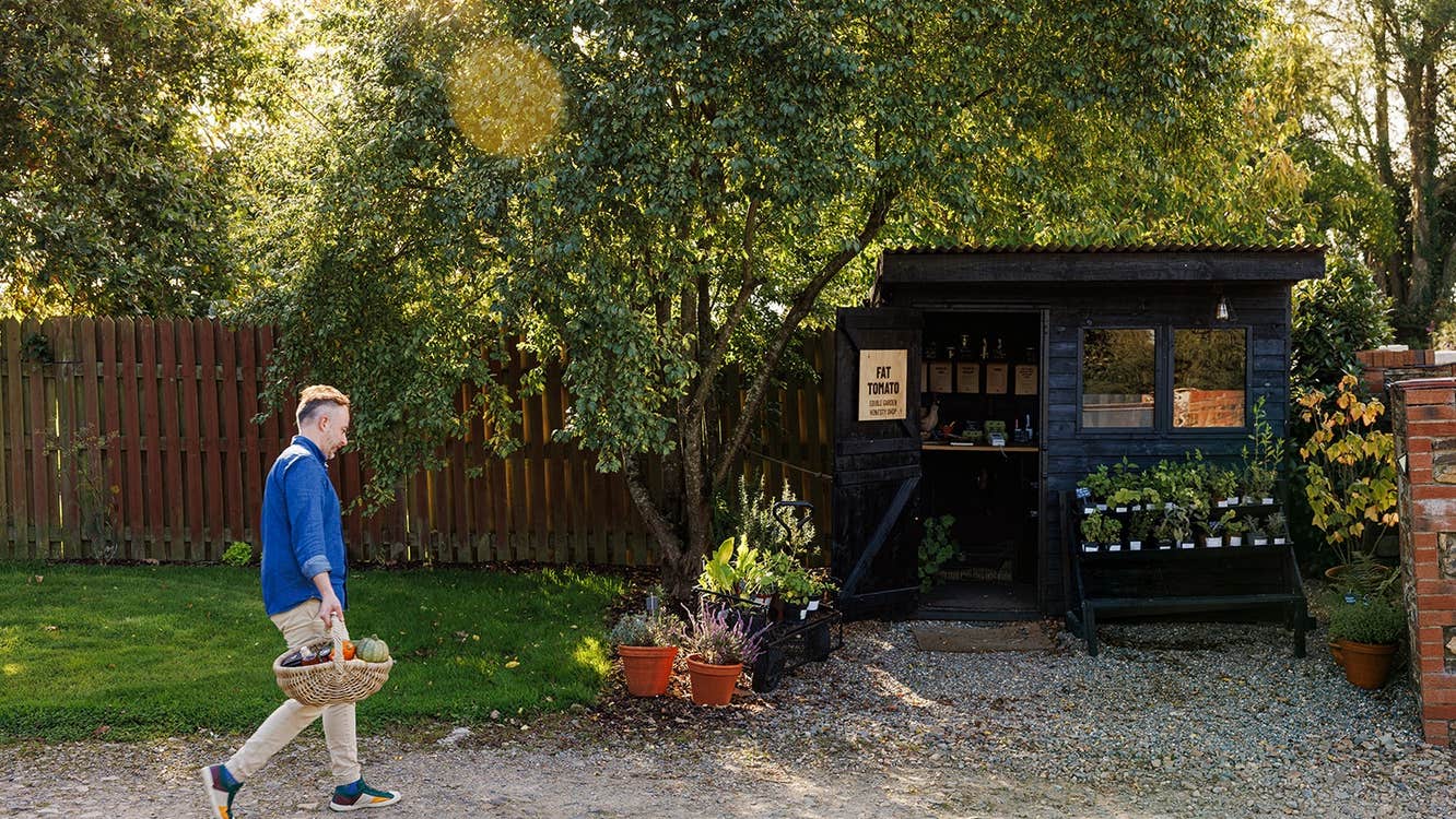 An exterior view of the honesty farm shop at Fat Tomato