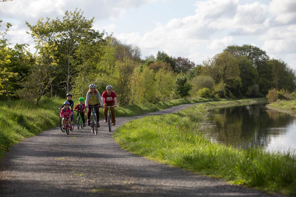 Family cycling along the Royal Canal Greenway, Co Westmeath