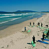 A group taking part in a surf lesson